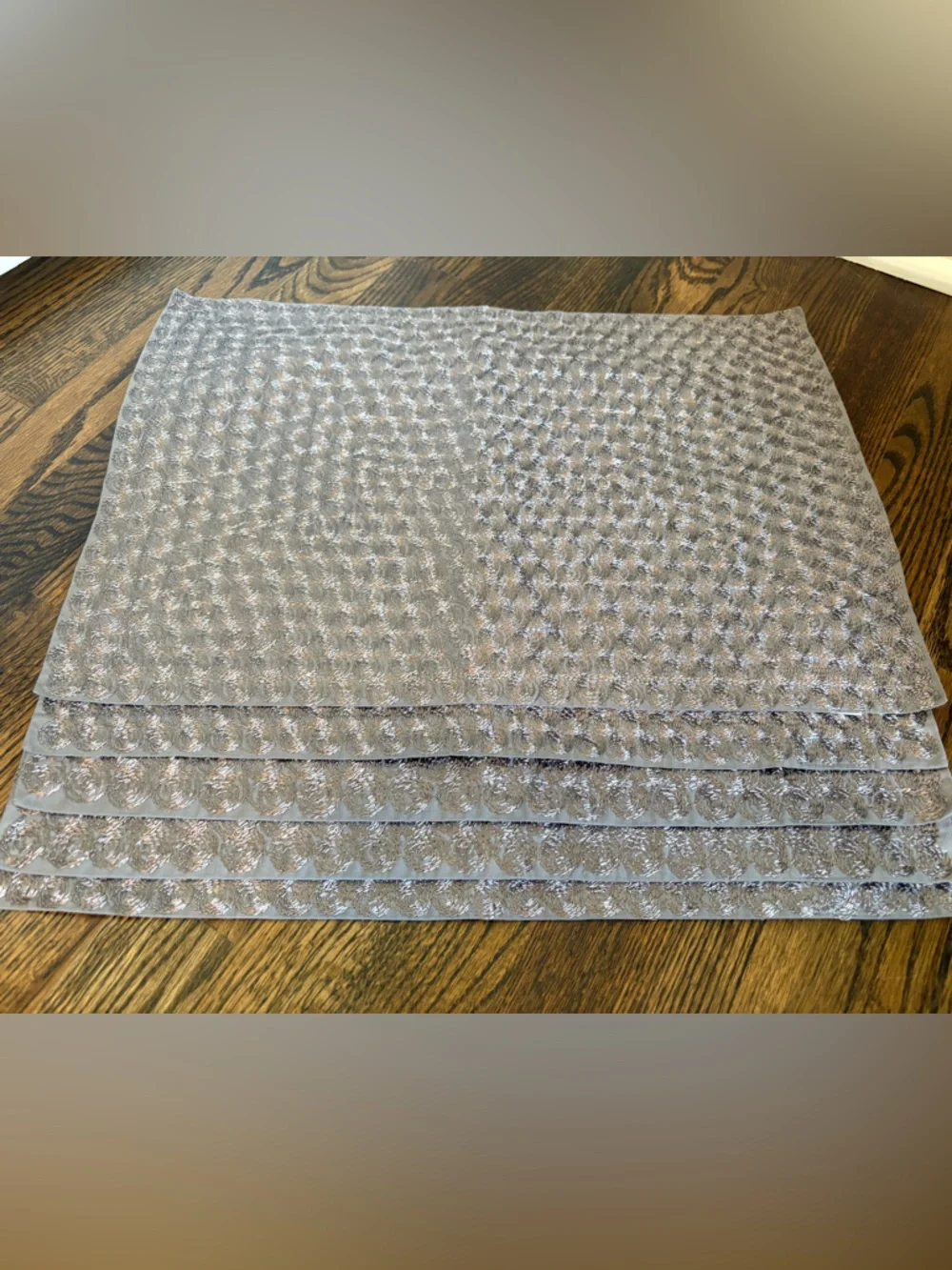 Crate & Barrel Silver Shimmer Modern Minimalist Mirabelle Placemat Rectangle Set